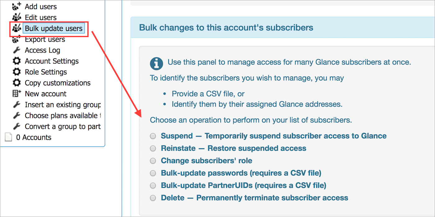 The bulk update users button.